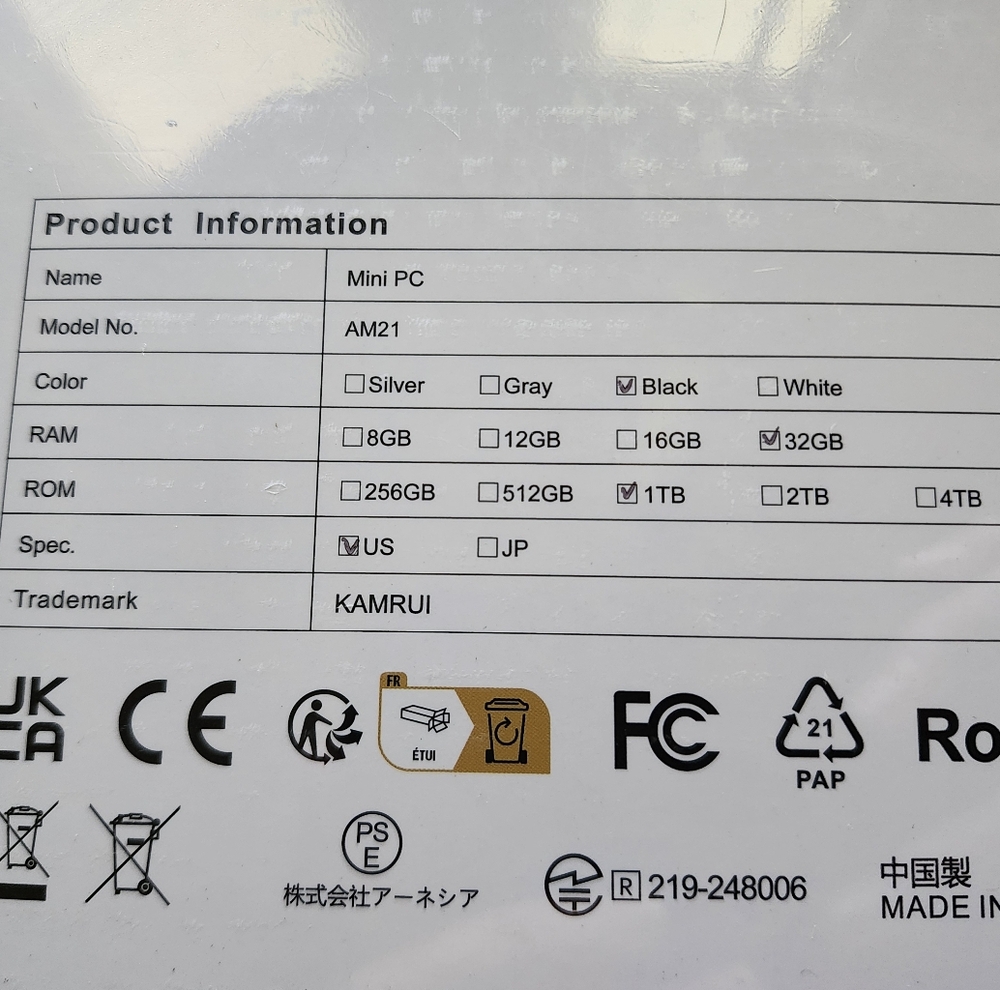 New In Package KAMRUI Mini PC Black AM21 32Gb RAM 1TB ROM - Picture 2 of 3